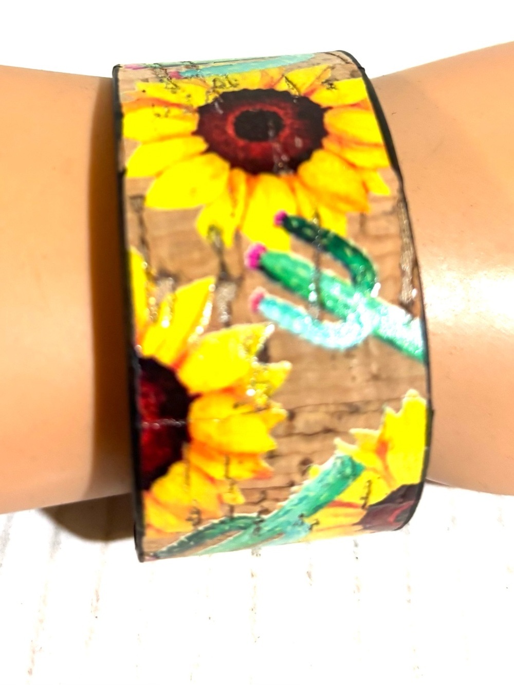 Clear Cuff Bracelet with Bold Sunflower print Design